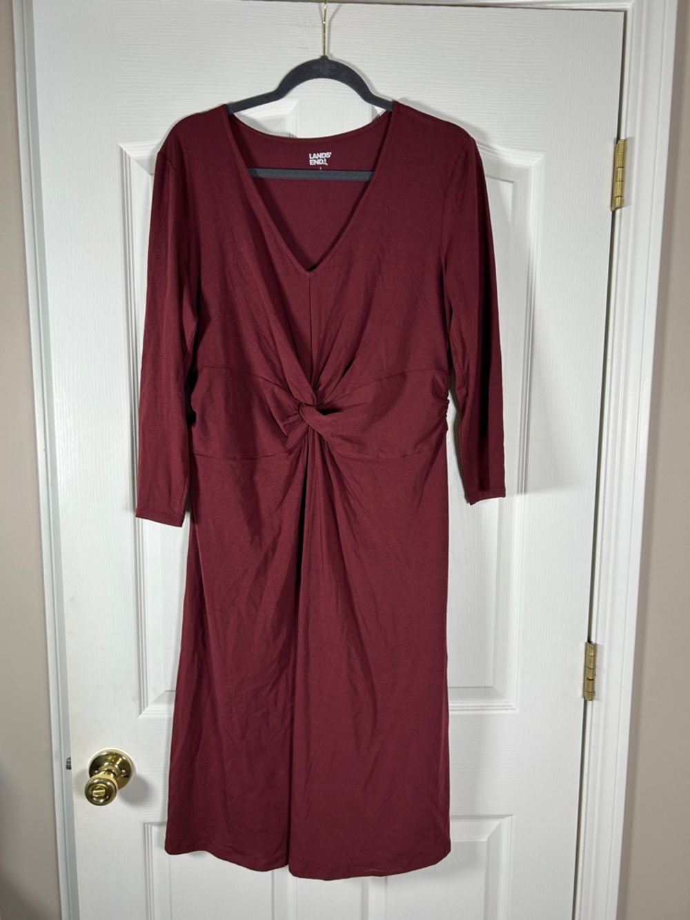 Lands' End Burgundy Midi Dress with Twist Front